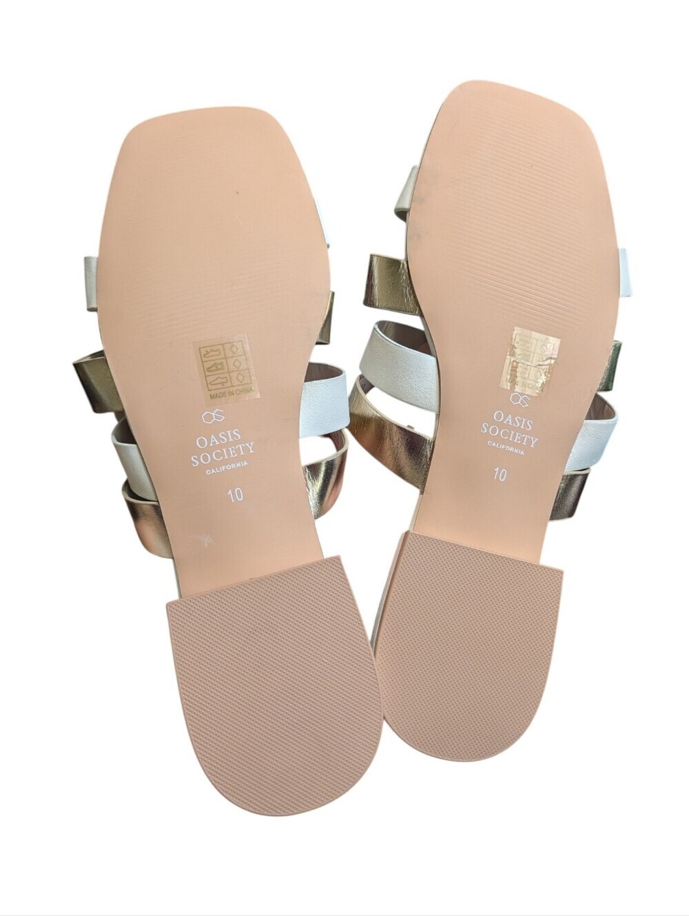 Oasis Society California White & Gold Slide Sandals Women's Size 10 Metallic - Picture 5 of 9